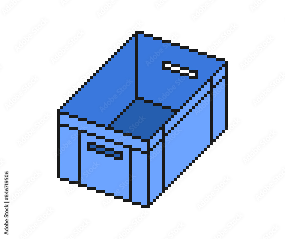 Isometric vector cardboard blue box in pixel style on white background Isometric vector cardboard blue box in pixel style on white background