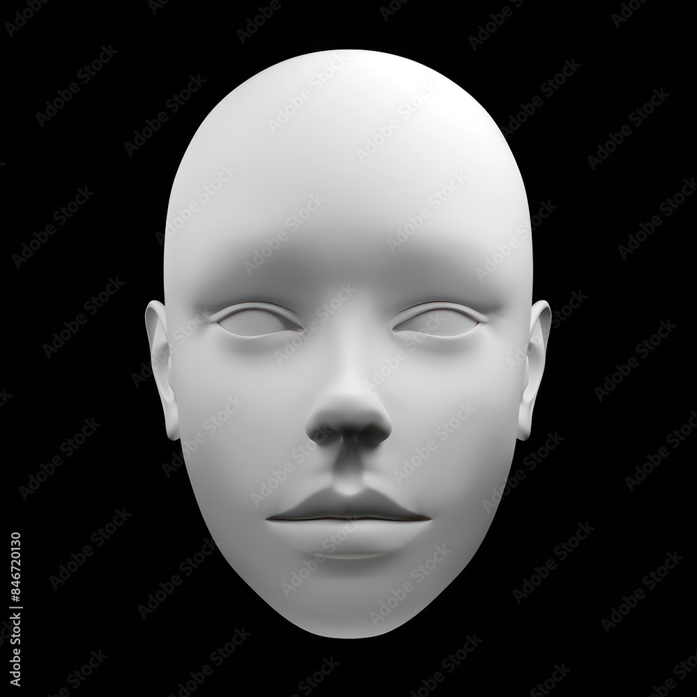 3d white face front view isolated on black background 3d white face front view isolated on black background