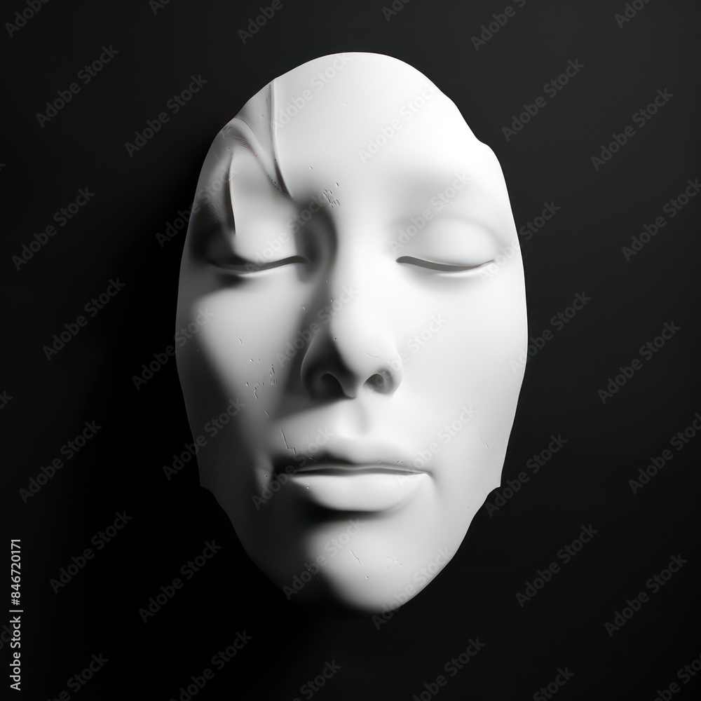 3d white face front view isolated on black background 3d white face front view isolated on black background