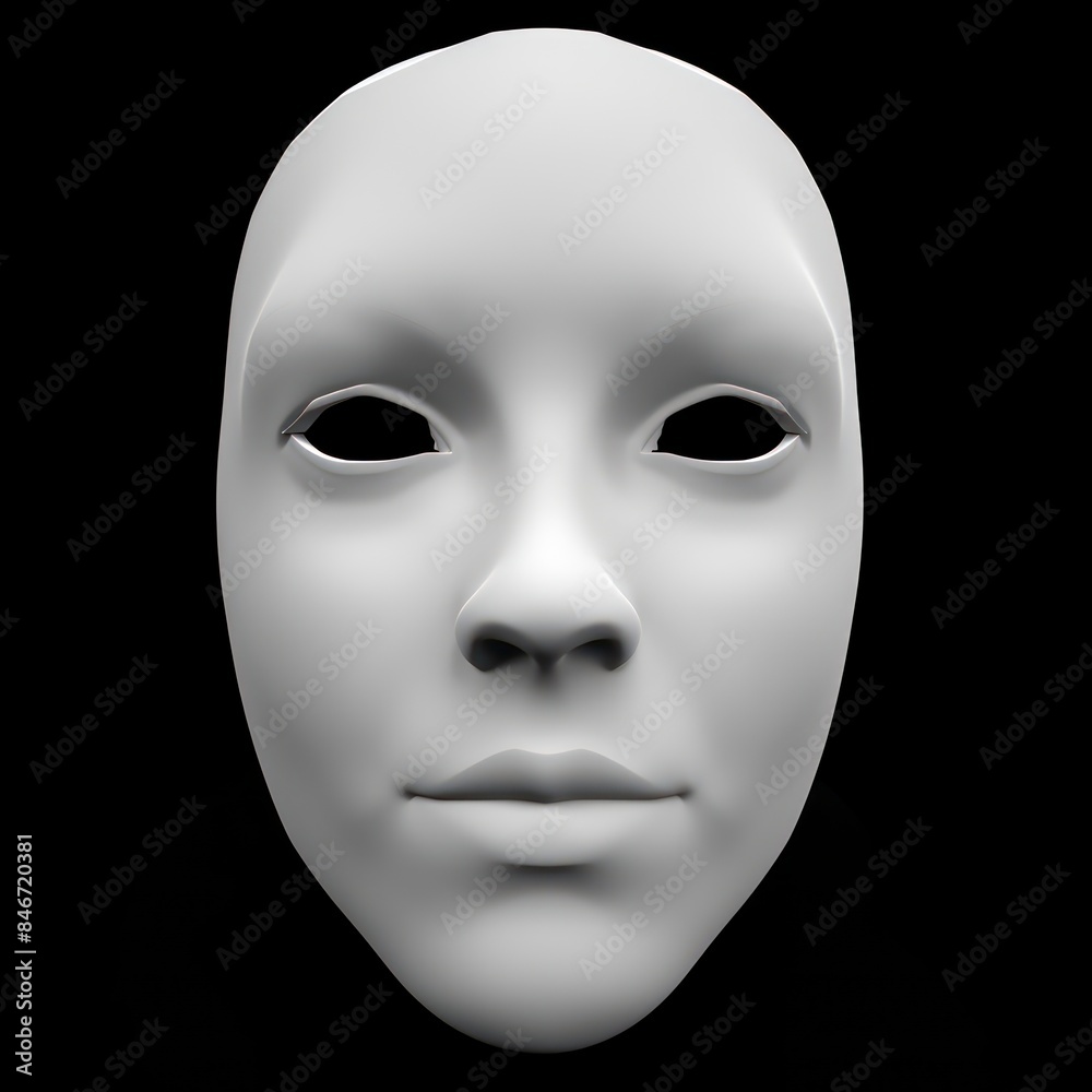 3d white face front view isolated on black background 3d white face front view isolated on black background