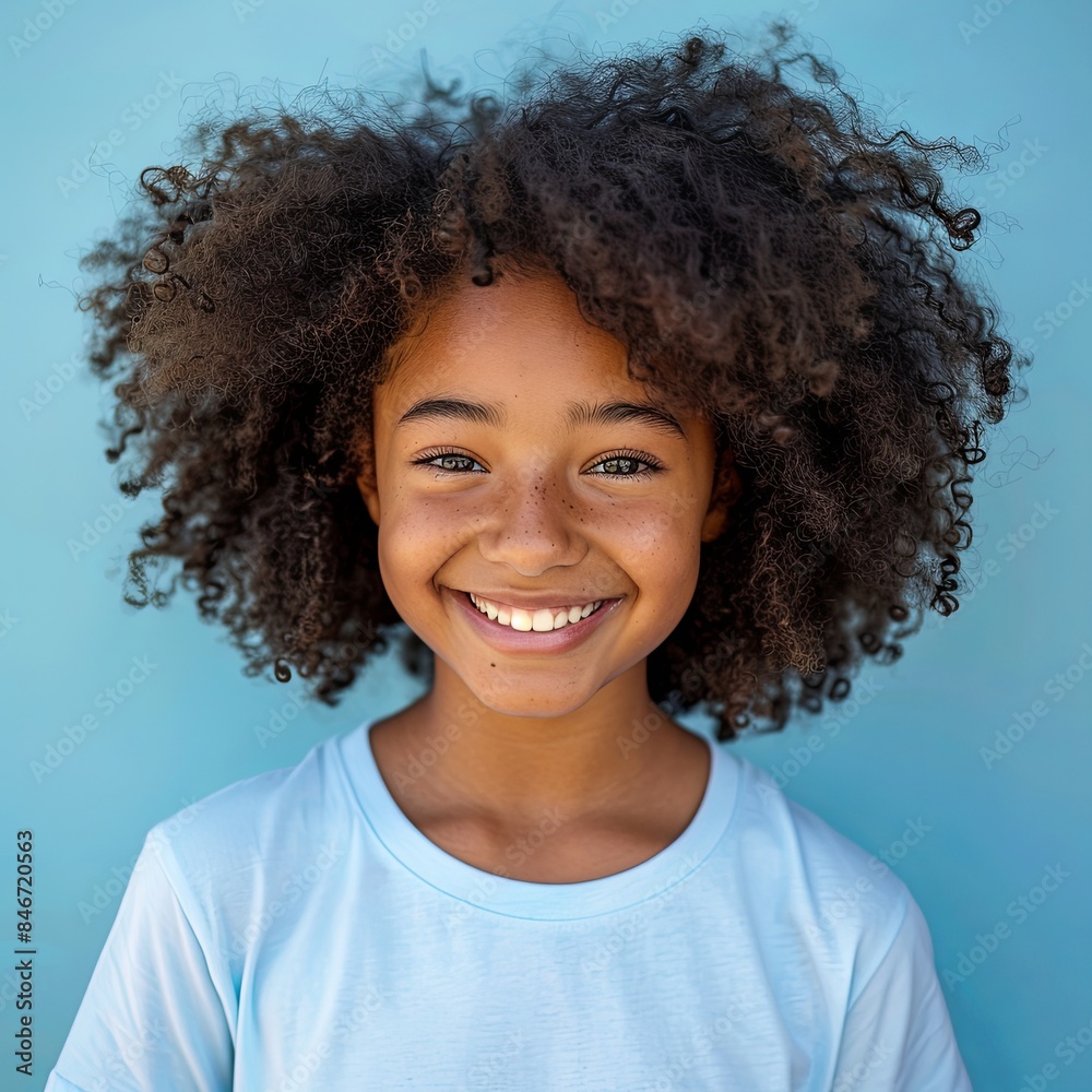 Joyful African American Girl in Blue Shirt Joyful African American Girl in Blue Shirt