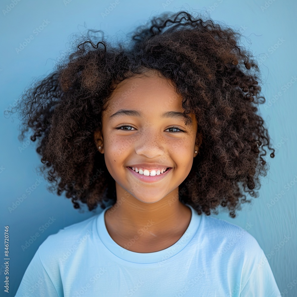 Joyful African American Girl in Blue Shirt Joyful African American Girl in Blue Shirt