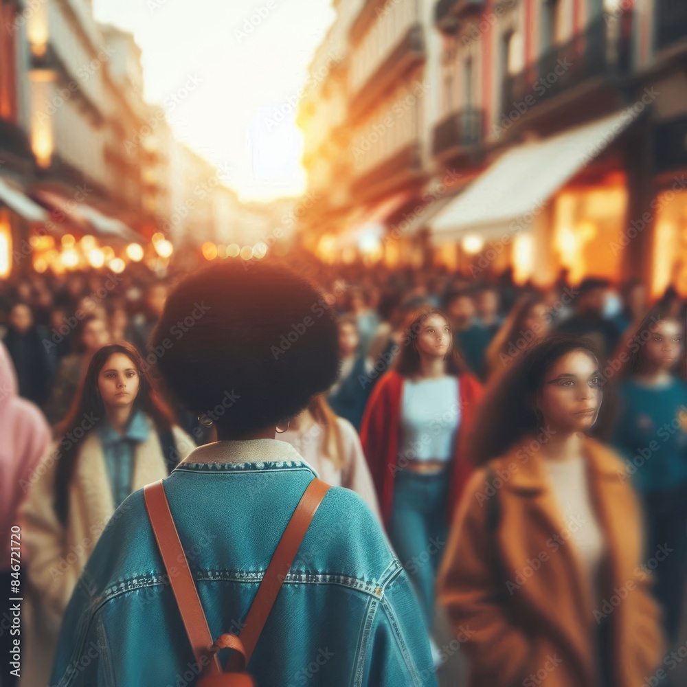 Blurred crowd of unrecognizable at the street at sunset. crowd of people in a shopping street Blurred crowd of unrecognizable at the street at sunset. crowd of people in a shopping street