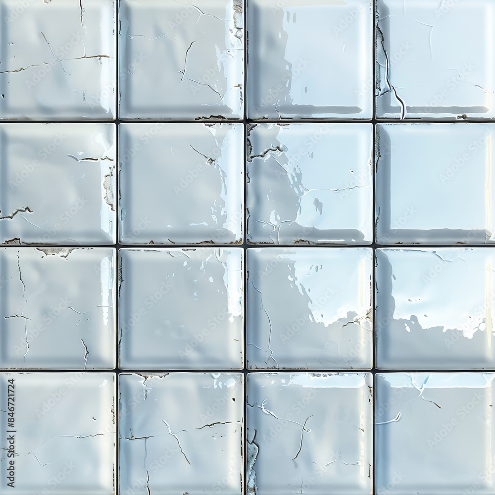 Close up of a square of old glossy white tiles Close up of a square of old glossy white tiles
