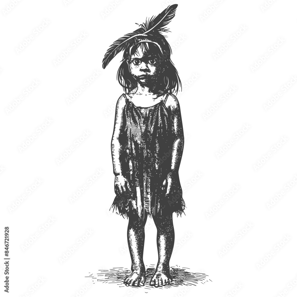 native australian tribe little girl full body with engraving style black color only native australian tribe little girl full body with engraving style black color only