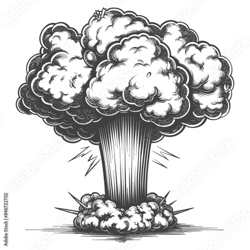 Engraved Mushroom Cloud: Vintage Atomic Explosion Illustration, Vector.