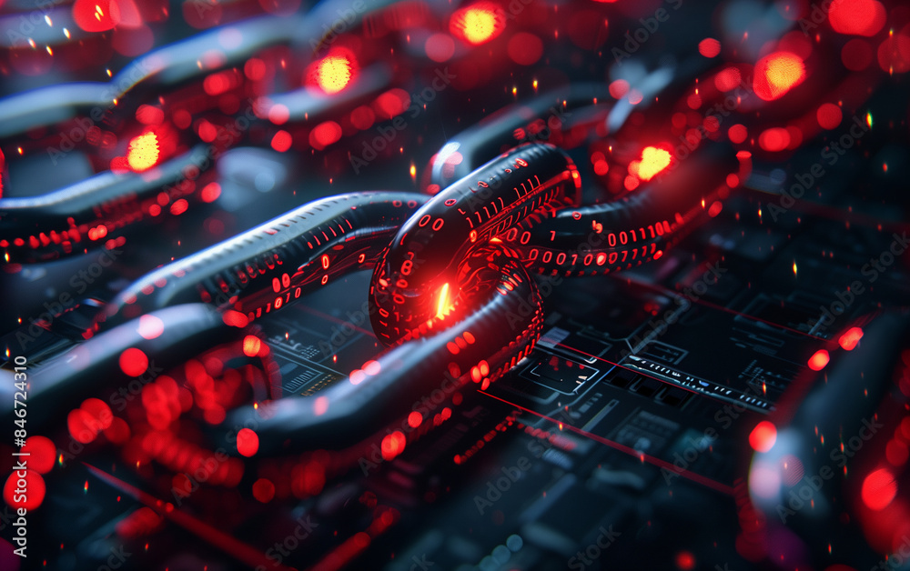 Blockchain or cyber security concept with a chain made of digittal code