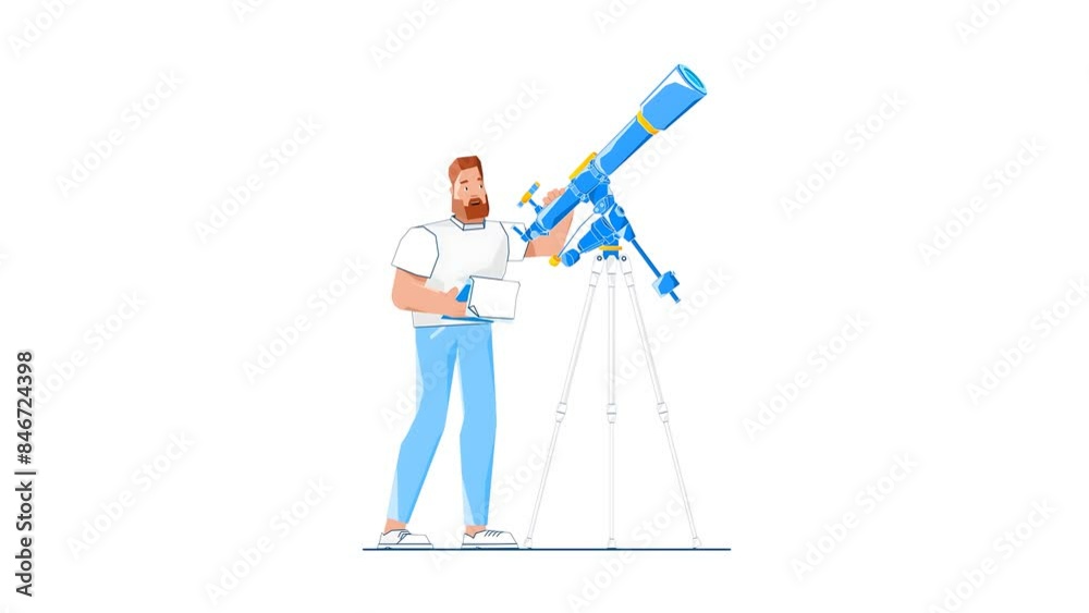 Man Looking at the Stars Through the Telescope 2D Animation. Man Looking at the Stars Through the Telescope 2D Animation.
