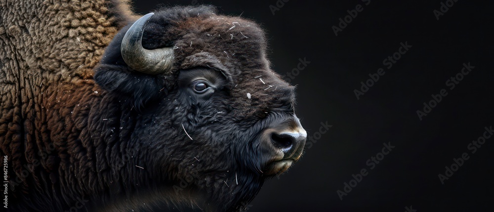 bison looking away against a black background bison looking away against a black background