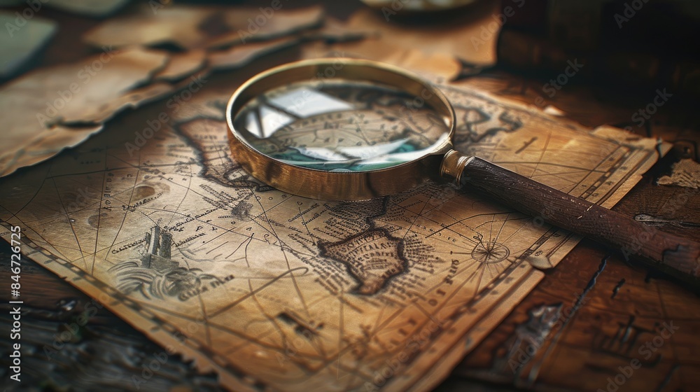 Suspenseful image of a magnifying glass poised on a detective's map, unraveling secrets Suspenseful image of a magnifying glass poised on a detective's map, unraveling secrets