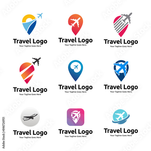 Set of Pin map illustration for travel icon logo design