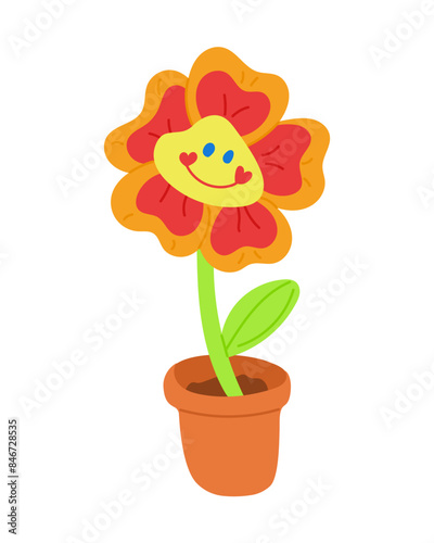 Vintage soft toy flower from 2000s. Vector flat illustration in neon colors isolated on white background. Perfect for decoration, stickers and logo