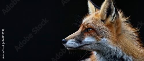 fox looks away against the black backdrop, its silhouette blending into the darkness of the night
