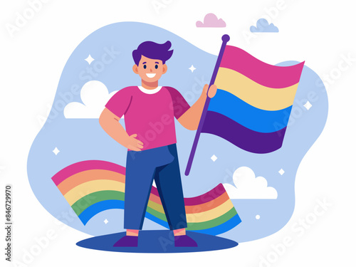 Bisexual Person Proudly Showing a Flag - LGBTQ+ Identity and Pride Vector Illustration
