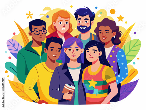 Diverse Group of Friends at LGBT Film Festival - LGBTQ+ Pride and Entertainment Vector Illustration