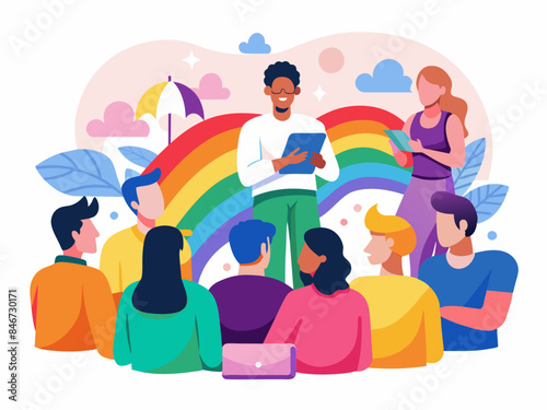 Diverse Group of People Attending an LGBT Workshop - Pride and Education Vector Illustration