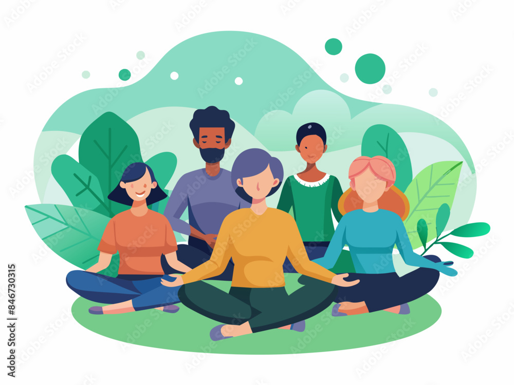 Multicultural Group of People Meditating Together - Wellness and Diversity Vector Illustration Multicultural Group of People Meditating Together - Wellness and Diversity Vector Illustration