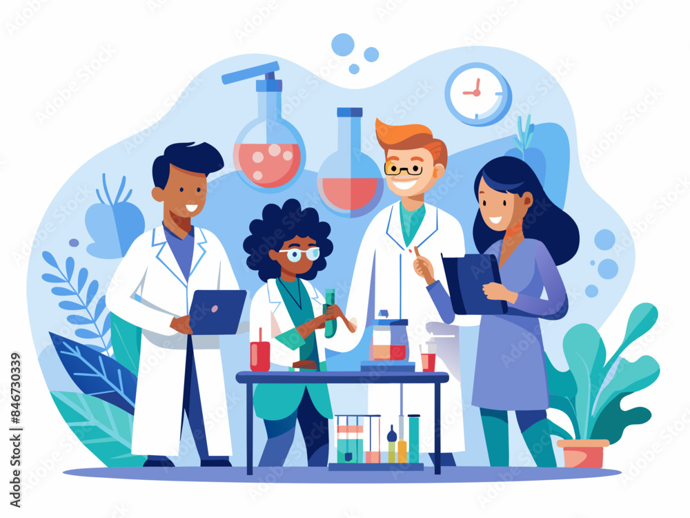 Multicultural Team of Scientists Conducting Research - Innovation and Diversity Vector Illustration