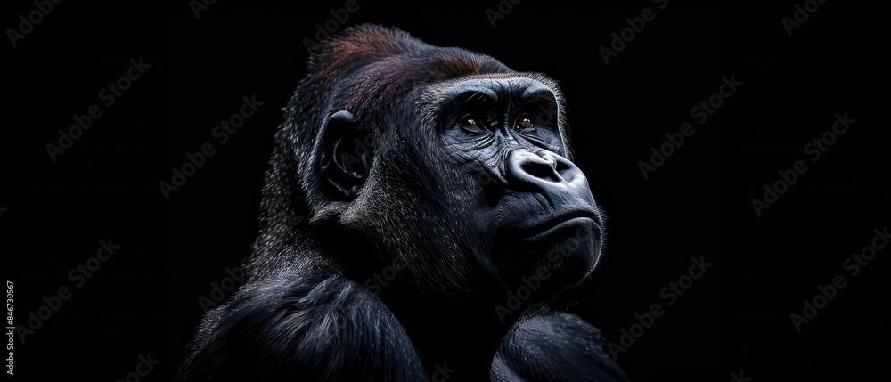 gorilla looking against a black background gorilla looking against a black background