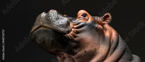 hippo stands against the black backdrop, its gaze away, symbolizing the serene authority of the night © STOCKYE STUDIO