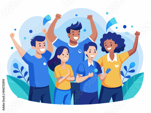 Inclusive Sports Team Celebrating Victory - Teamwork and Diversity Vector Illustration