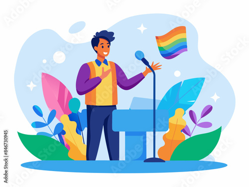 LGBTQ+ Person Speaking at Community Event - Pride and Diversity Vector Illustration
