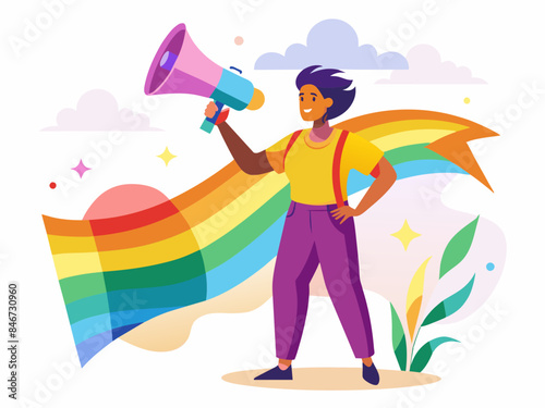 LGBTQ+ Activist Holding Megaphone - Empowerment and Protest