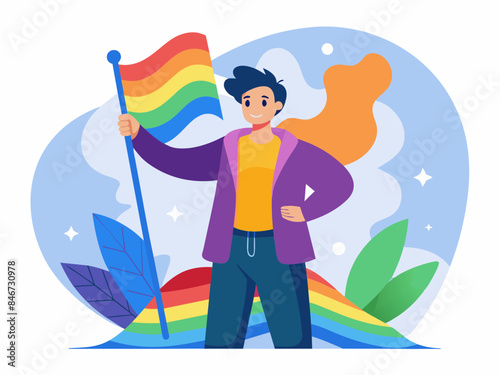 LGBTQ+ Activist Holding Rainbow Flag - Pride Rally and Protest