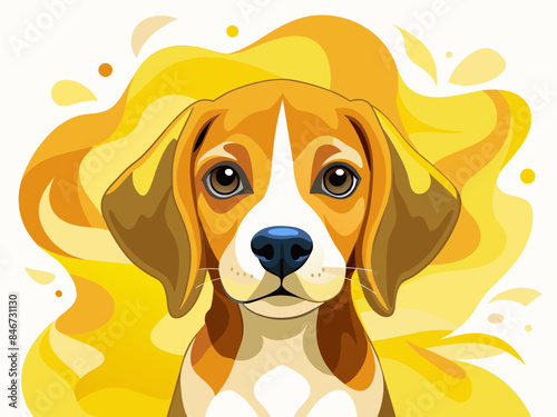 Beagle Puppy Portrait with Abstract Background - Vector Illustration