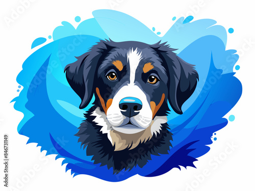 Bernese Mountain Dog Puppy Portrait with Abstract Background - Vector Illustration