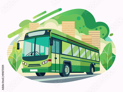 City Bus with Abstract Background - Vector Illustration