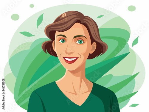 Eastern European Woman with Short Hair Smiling with Abstract Background - Vector Illustration