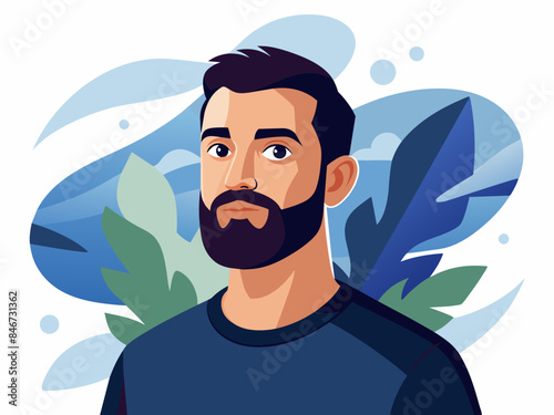 Eastern European Man with a Beard Looking Serious - Vector Illustration