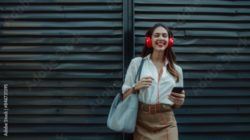 The woman with red headphones