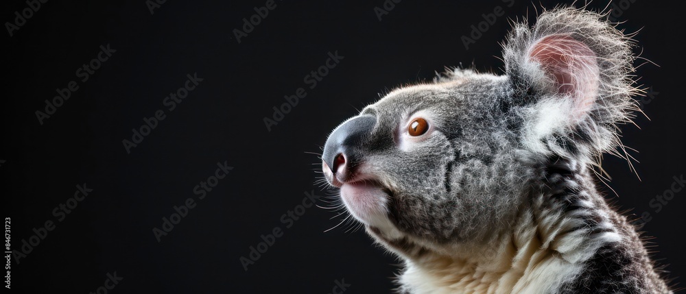 Fototapeta premium koala looks away against the black backdrop, its silhouette blending into the mysteries of the night