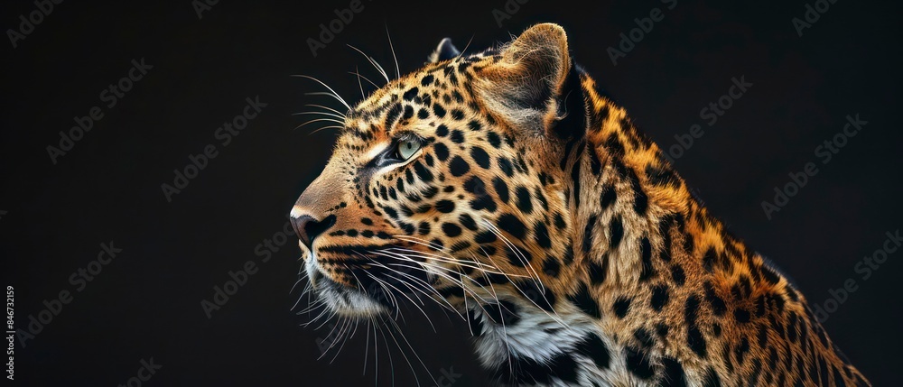 leopard looks away against the black backdrop, its silhouette symbolizing regal strength and nocturnal grace
leopard looks away against the black backdrop, its silhouette symbolizing regal strength and nocturnal grace