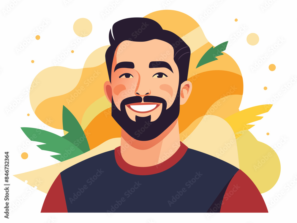 Obraz premium Hispanic Man with Beard Smiling - Joyful Expression Vector Illustration