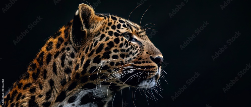 leopard looks away against the black backdrop, its silhouette symbolizing regal strength and nocturnal grace
leopard looks away against the black backdrop, its silhouette symbolizing regal strength and nocturnal grace