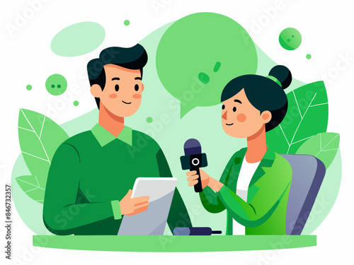 Journalist Interviewing a Person - Media and News Scene Vector Illustration