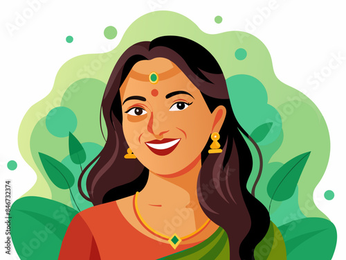 Indian Woman Smiling with Henna Tattoos - Cultural Identity Vector Illustration