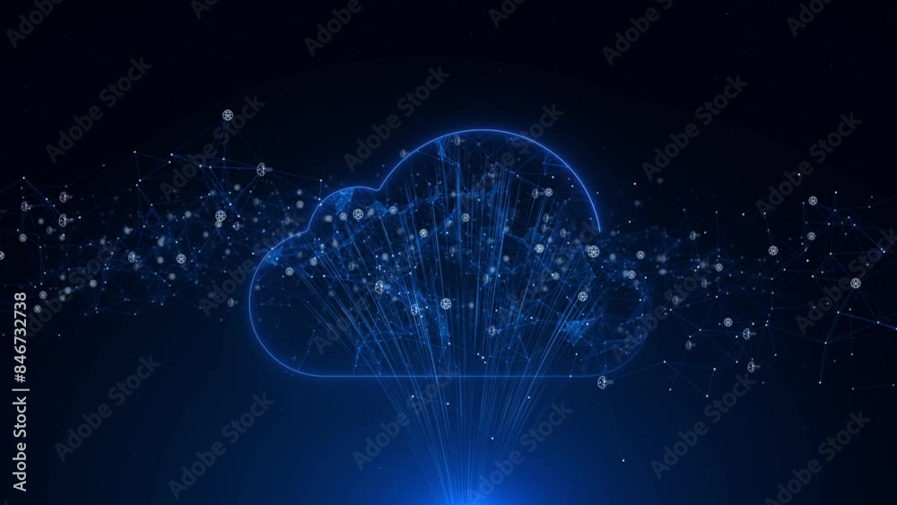 Cloud computing data storage transfer safety. cloud computing flowing data line stream cloud animation. global network data connection. Cybersecurity digital 5g high speed connection data analysis