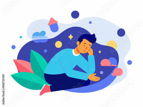 Man Taking a Nap with Abstract Background Design - Vector Illustration