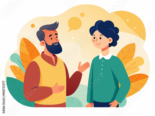 Man talking to a neighbor with a detailed background, reflecting themes of community and social interaction.