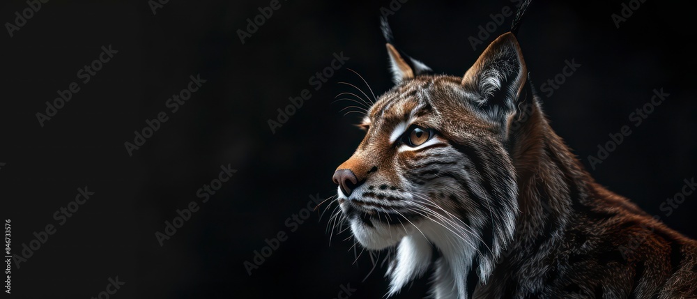 lynx looking away against a black background lynx looking away against a black background