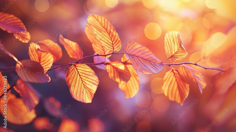 Branch with orange autumn leaves in sunlight. Branch with orange autumn leaves in sunlight.