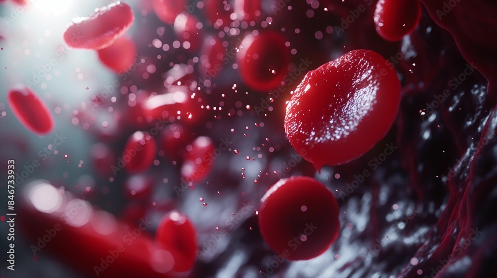 Red blood cells flowing through a blood vessel. Red blood cells flowing through a blood vessel.