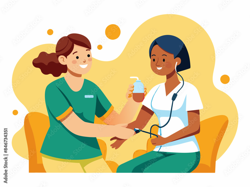 Nurse Checking Patient's Blood Pressure - Medical Vector Illustration Nurse Checking Patient's Blood Pressure - Medical Vector Illustration