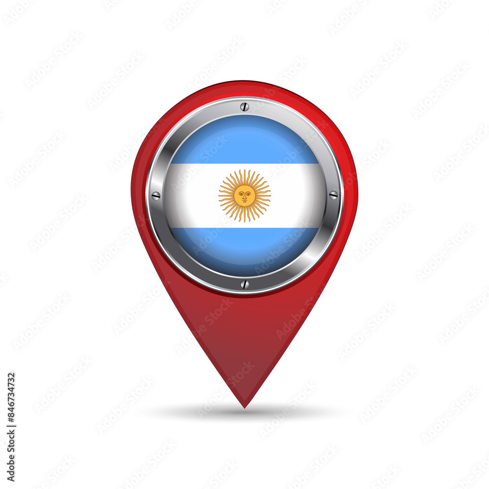 3D location pin icon with Argentina flag inside vector image design. 3D location pin icon with Argentina flag inside vector image design.