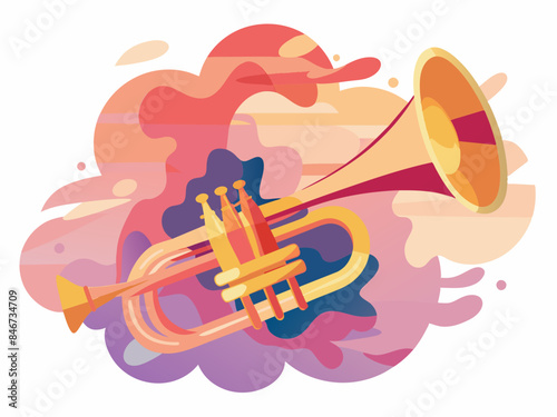 Trumpet with Abstract Background - Musical Instrument and Brass Music Vector Illustration