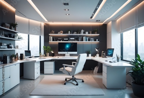 minimalist interior design style futuristic home office sleek furniture state of the art technology